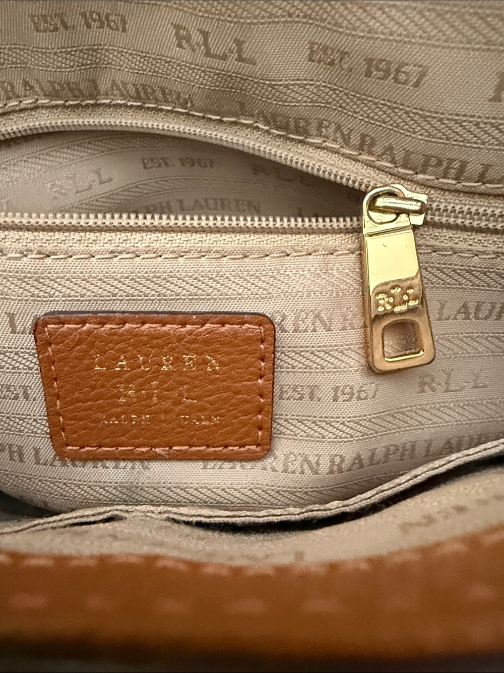 Lauren Ralph Lauren Tan Pebble Leather Crossbody with Gold Plaque - Picture 11 of 16